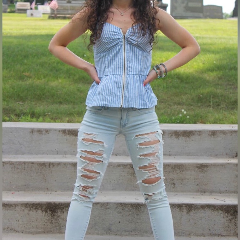 American Eagle Ripped Super Low Jegging | Ice Blue
